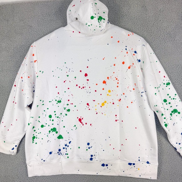 Polo Ralph Lauren Sweatshirt Mens 3XB White Paint Splatter Hoodie Logo Pullover - Picture 7 of 12